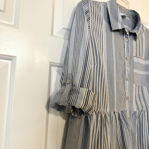 Time and Tru Mini Striped Blue White Long Sleeve Button-Down Shirt Dress. Med - Picture 11 of 14